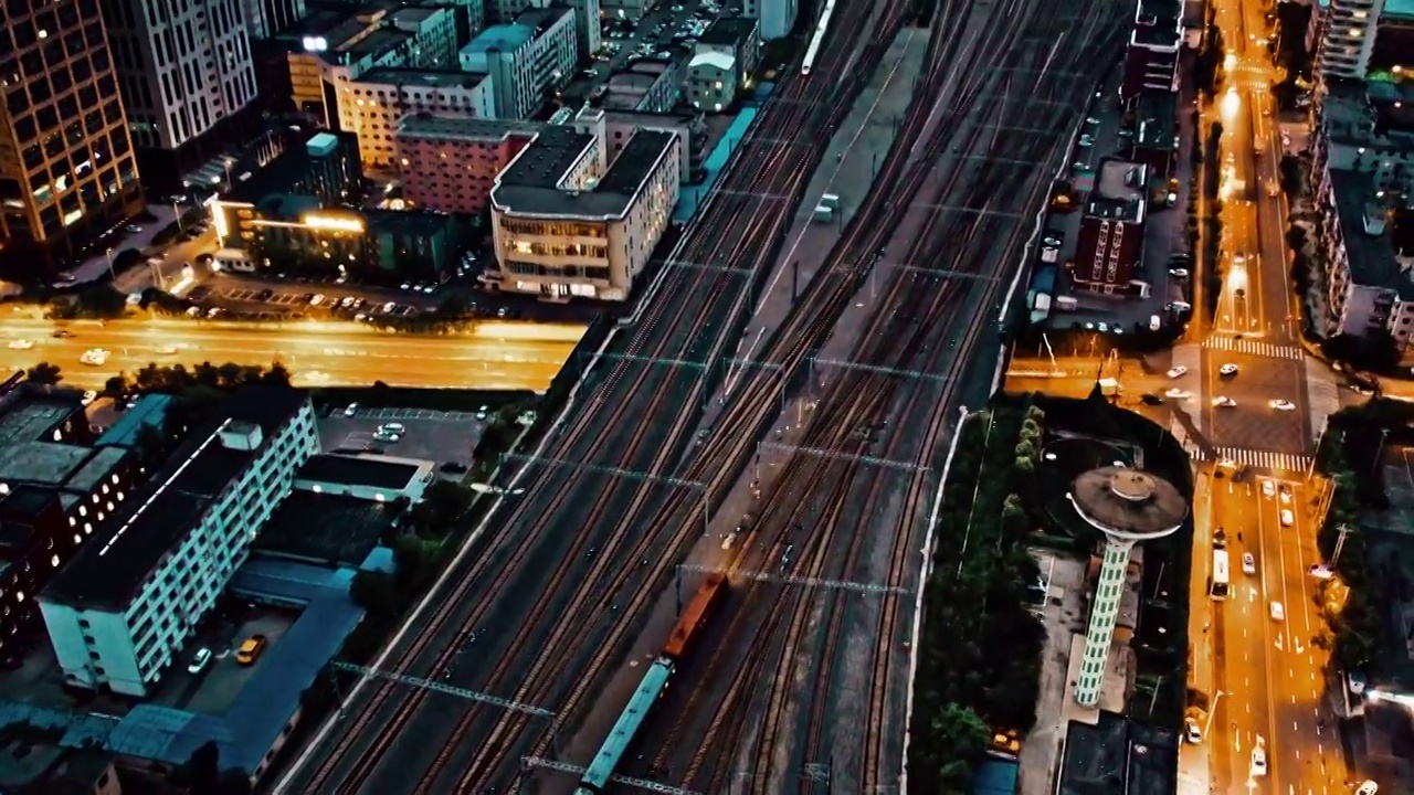 辽宁沈阳北站铁路高铁夜景航拍视频素材