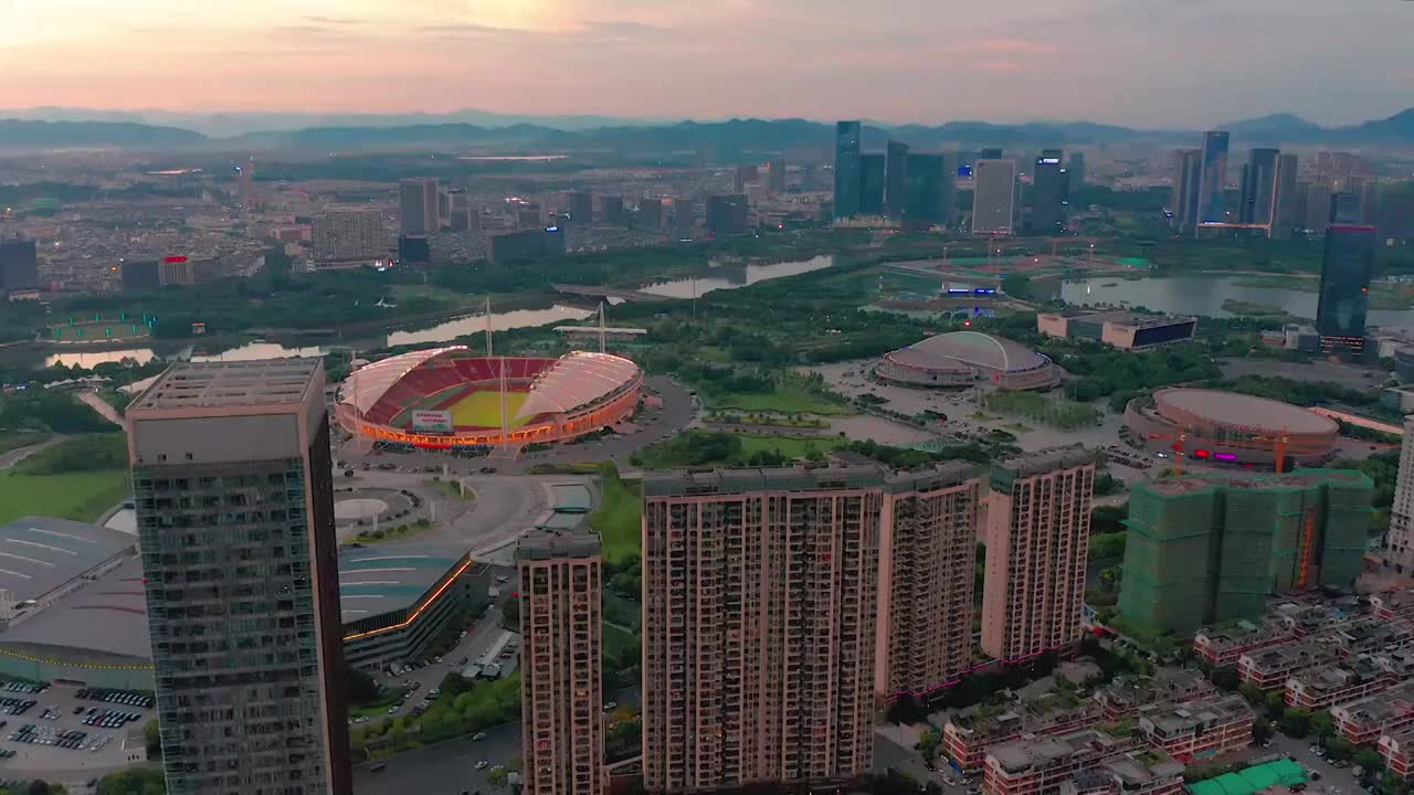 浙江义乌城市夜景风光航拍 合集（合集）视频素材