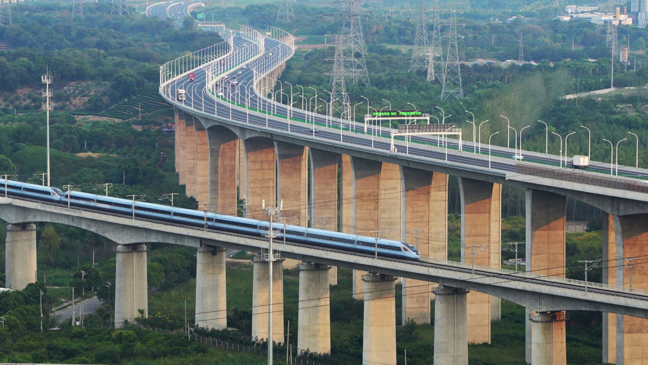 高速公路和高速铁路视频素材