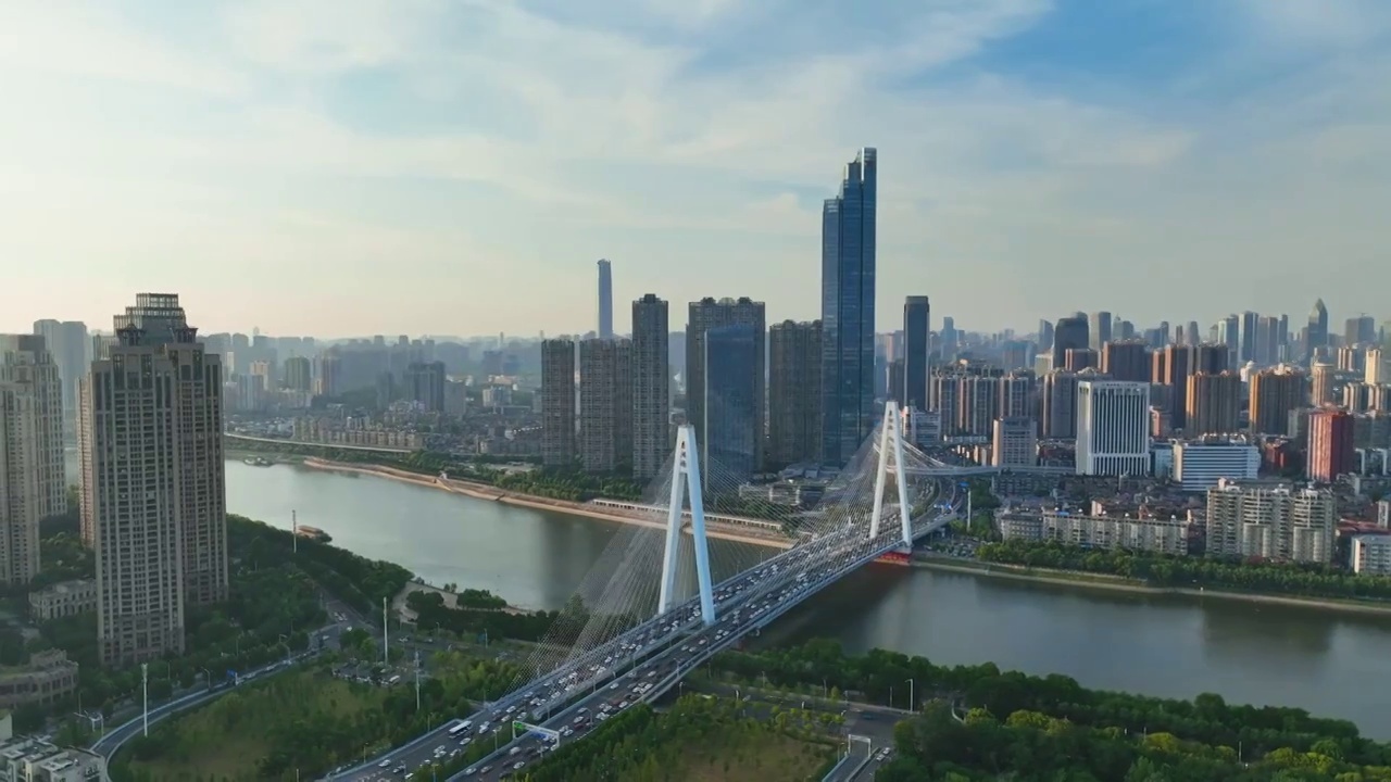 夏季白天武汉月湖风景区风光航拍视角视频素材