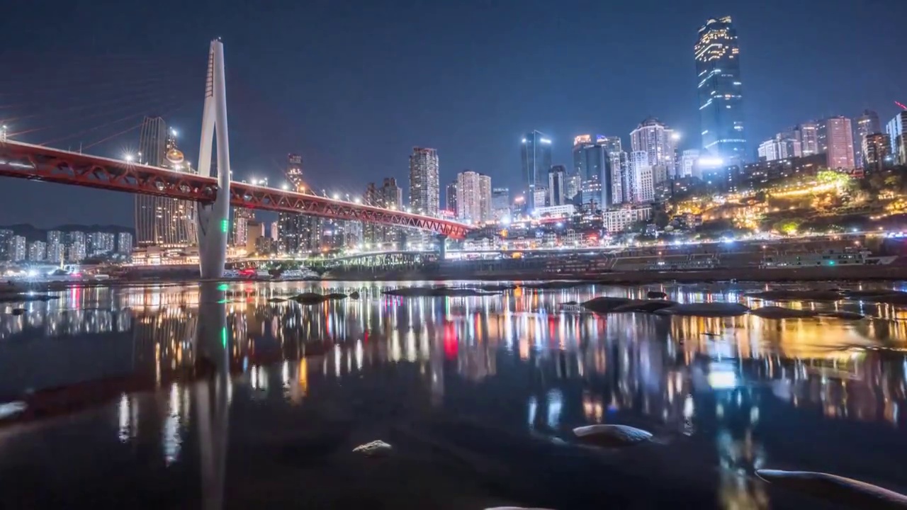 8K60P重庆限电嘉陵江千厮门大桥日转夜风光延时视频素材