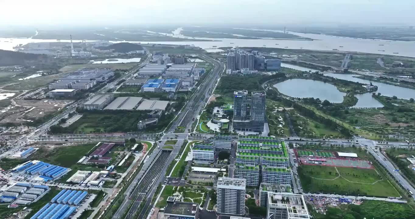 航拍广东中山翠亨新区发展区城市全景-粤港澳大湾区-深中通道视频素材