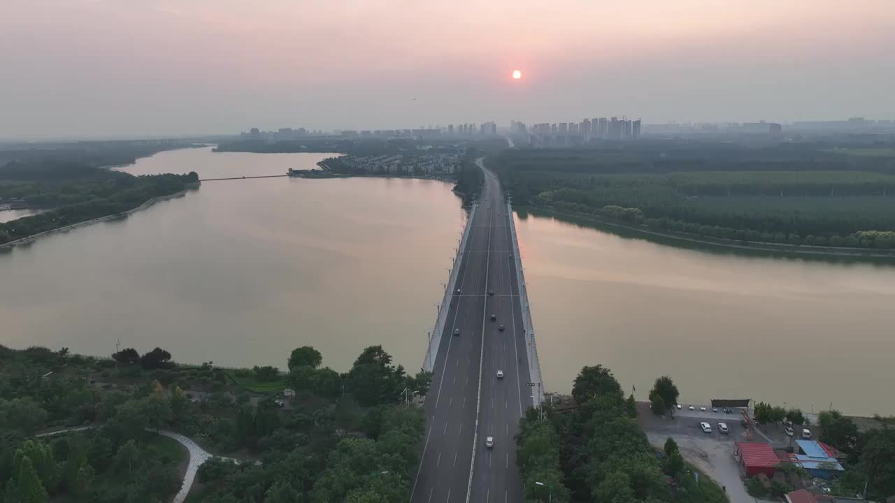 航拍东营广饶孙武湖视频下载