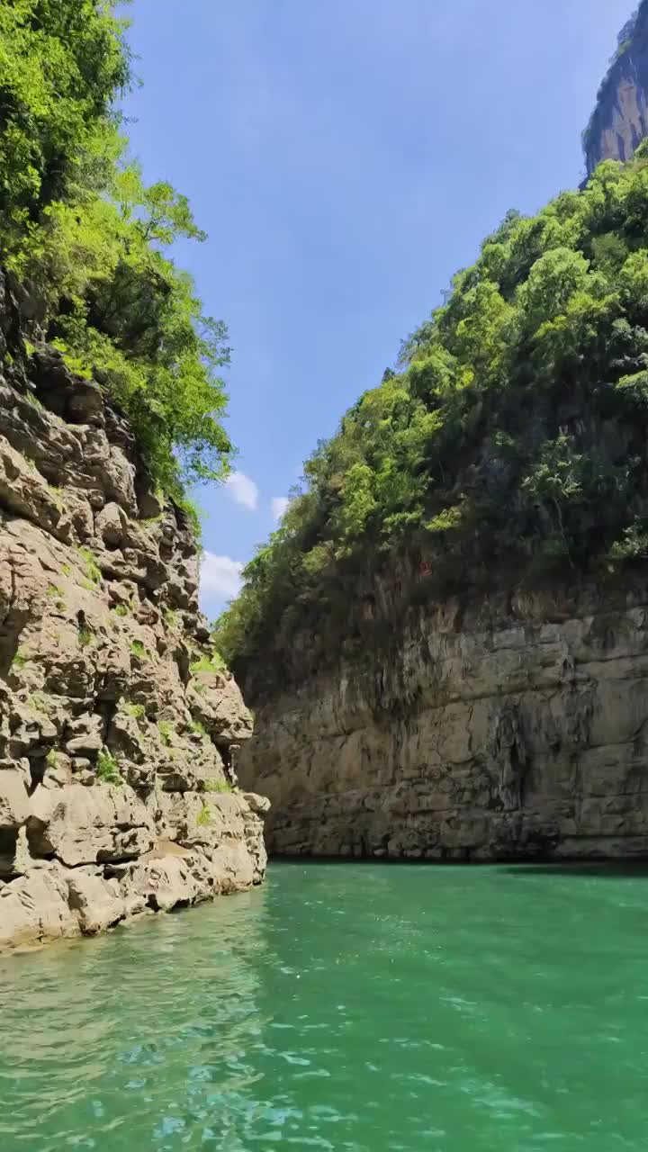 长江，长江三峡，巫山小山峡，长江的河流，小三峡景区，乘船，峡谷，河谷，绿色，绿水青山，游览视频素材