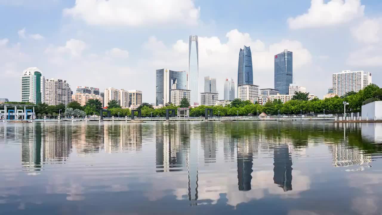 东莞南城中心广场CBD建筑群城市天际线延时摄影视频素材