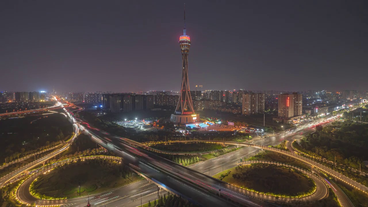 河南郑州中原福塔夜景延时摄影视频素材