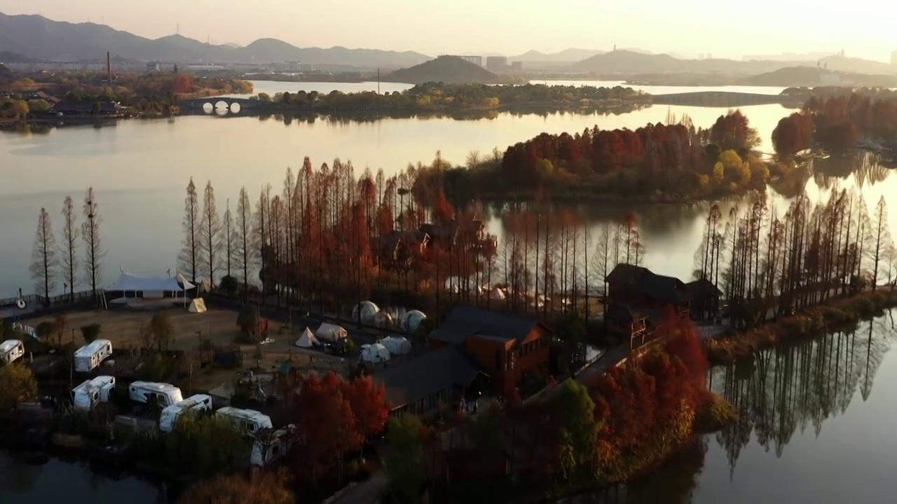 杭州萧山湘湖景区秋天枫叶视频素材