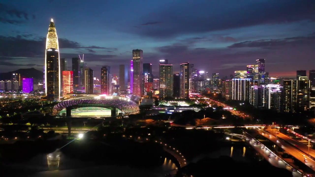 深圳湾体育中心后海总部基地华润大厦夜景灯光秀视频素材