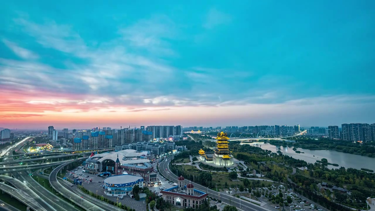 临沂市书圣阁晚霞延时视频素材