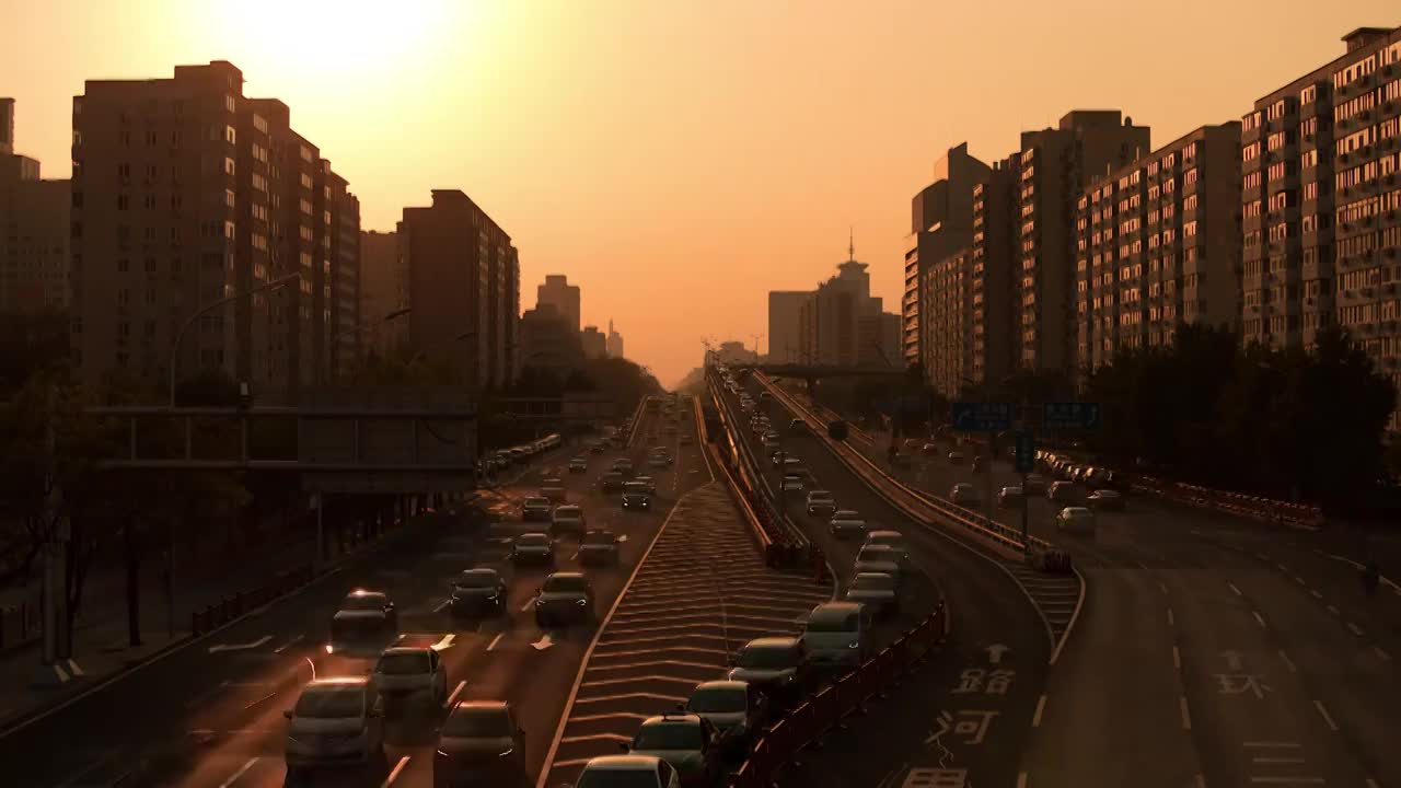 北京西长安街秋分时节落日景象视频素材