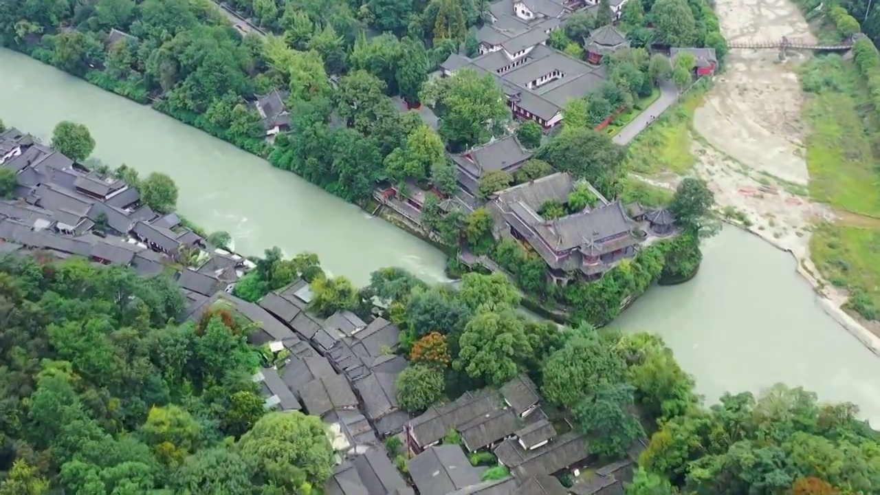 航拍成都都江堰水利工程风景区风光视频素材