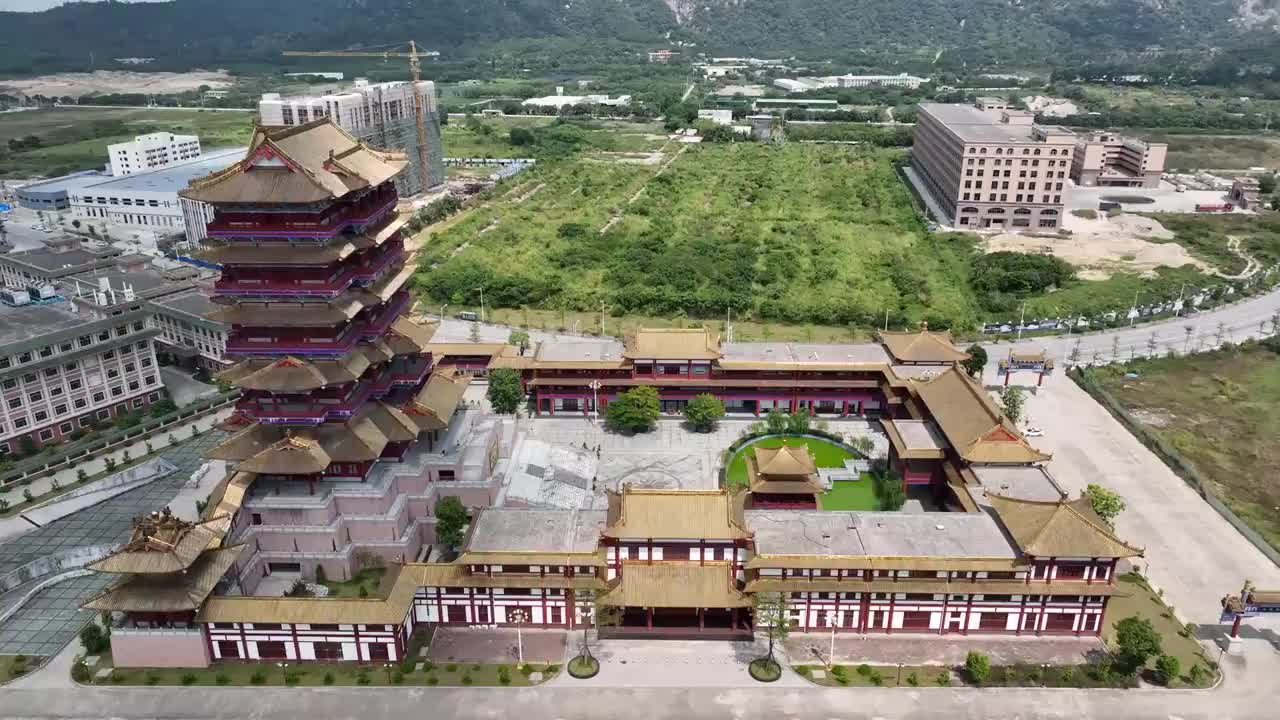 广东省潮州市太安堂麒麟丸非遗博物院麒麟阁中医药科技馆航拍视频素材