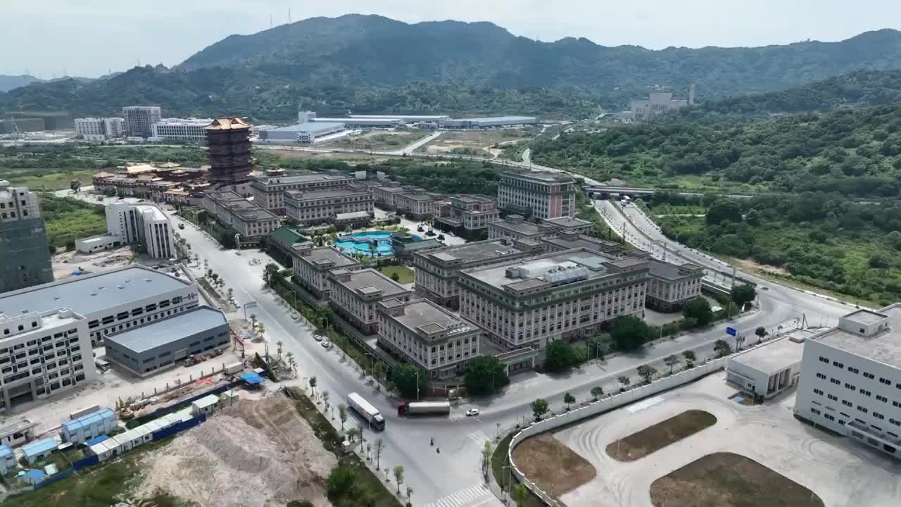 广东省潮州市太安堂麒麟丸非遗博物院麒麟阁中医药科技馆航拍视频素材