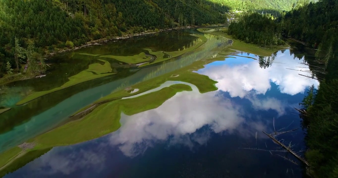 川西高原湖泊蓝天绿水白云森林景观视频素材