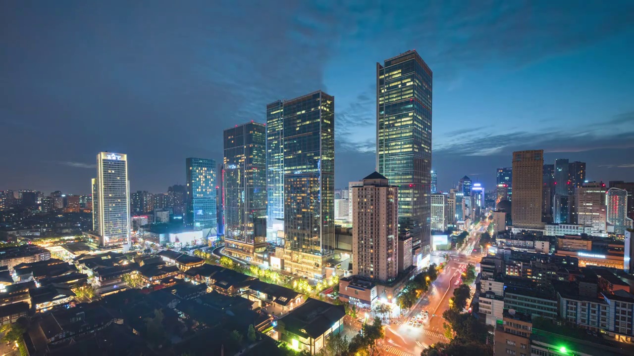 成都春熙路太古里IFS高视角城市风光,城市天际线夜景延时摄影视频素材