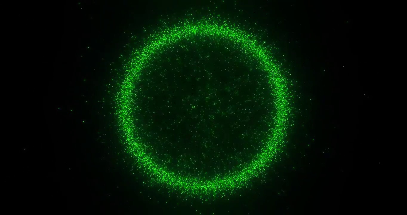 三维渲染建模：爆炸产生的绿色粒子形成圆环视频素材