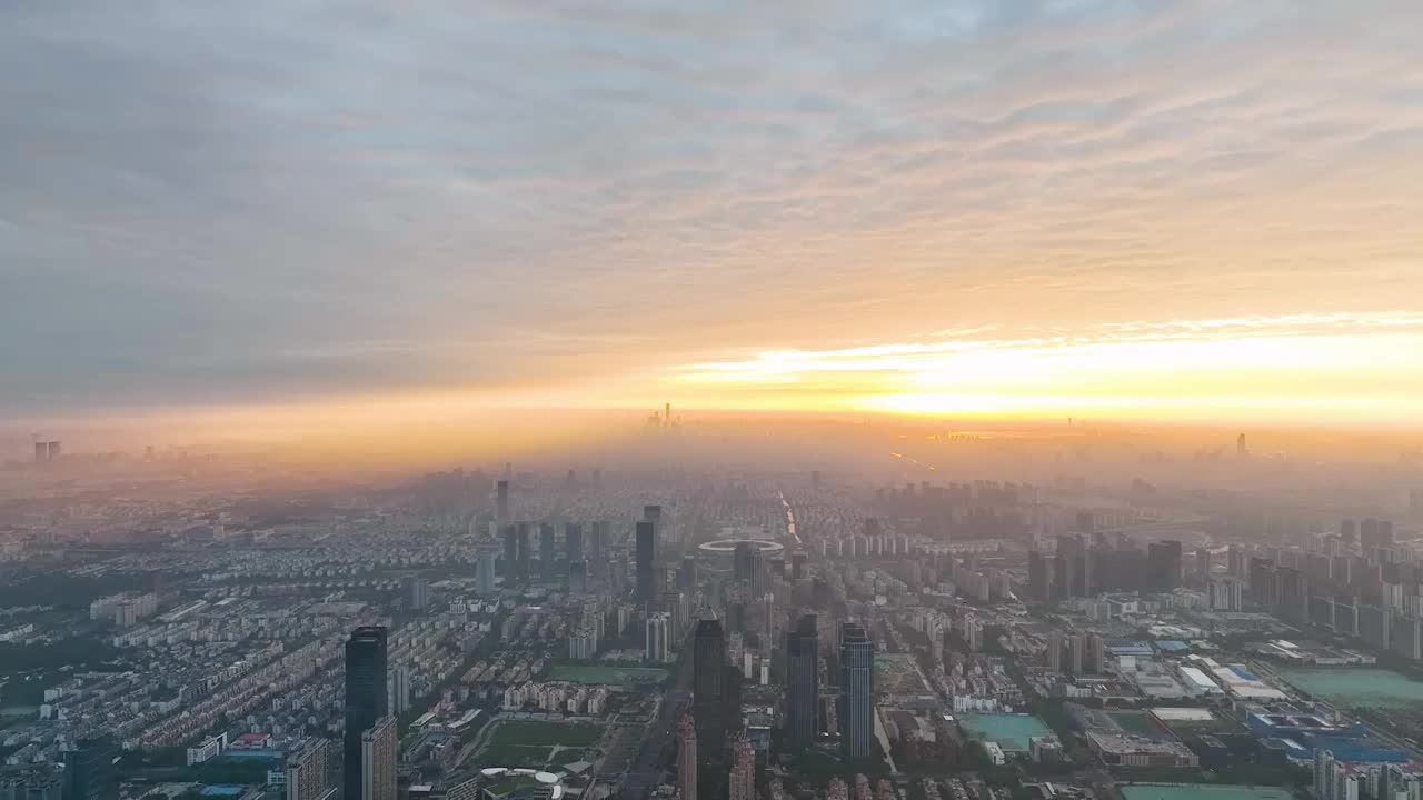 江苏苏州日出航拍视频素材