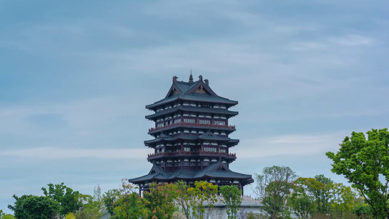 成都东安湖古塔中景延时视频素材