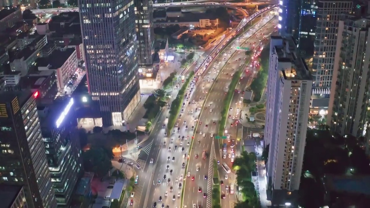 深圳滨河大道夜景车流航拍视频素材