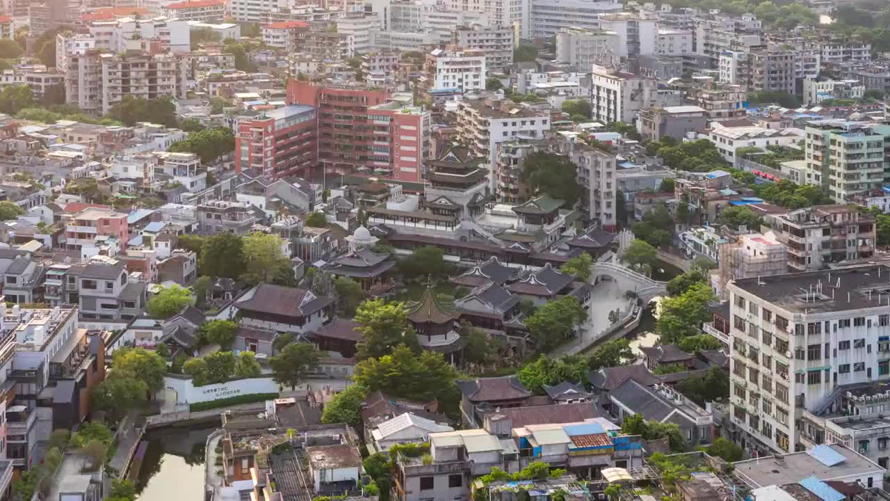 广州粤剧艺术博物馆和永庆坊日转夜延时摄影航拍视频素材