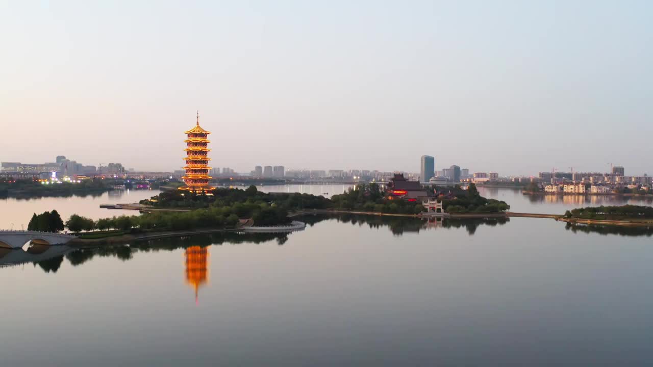 青岛少海湿地慈云寺夜景视频素材