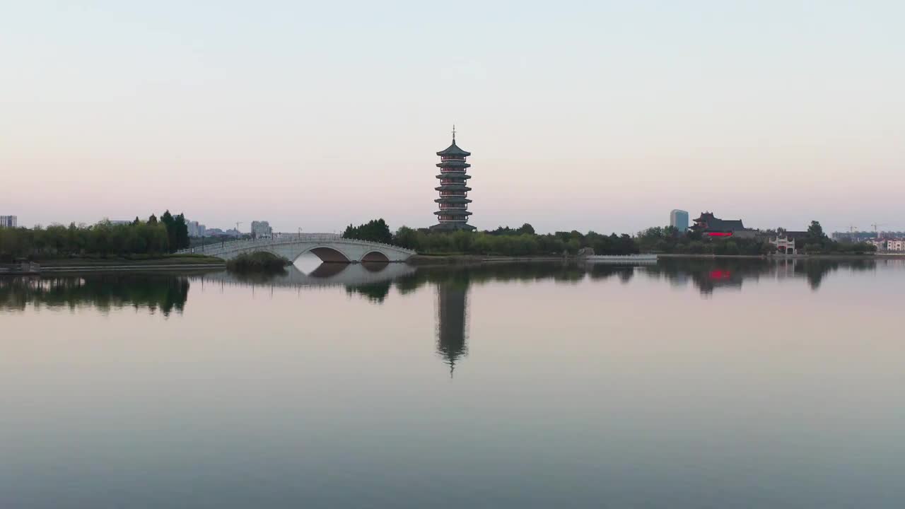 青岛少海湿地慈云寺航拍视频素材