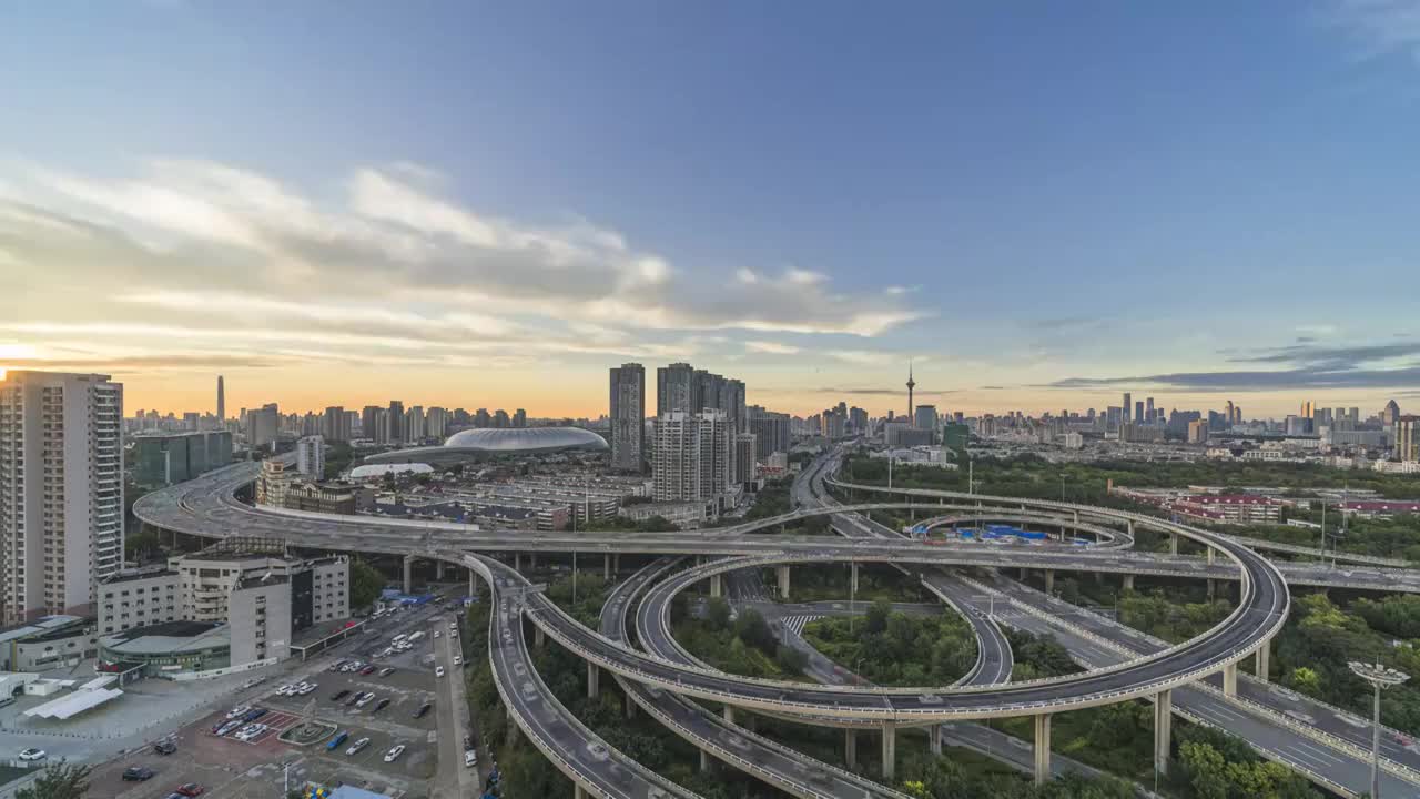 天津城市风光日转夜延时视频素材