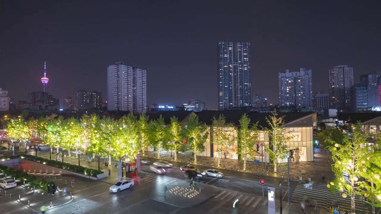 成都春熙路太古里和电视塔夜景街道城市风光视频素材