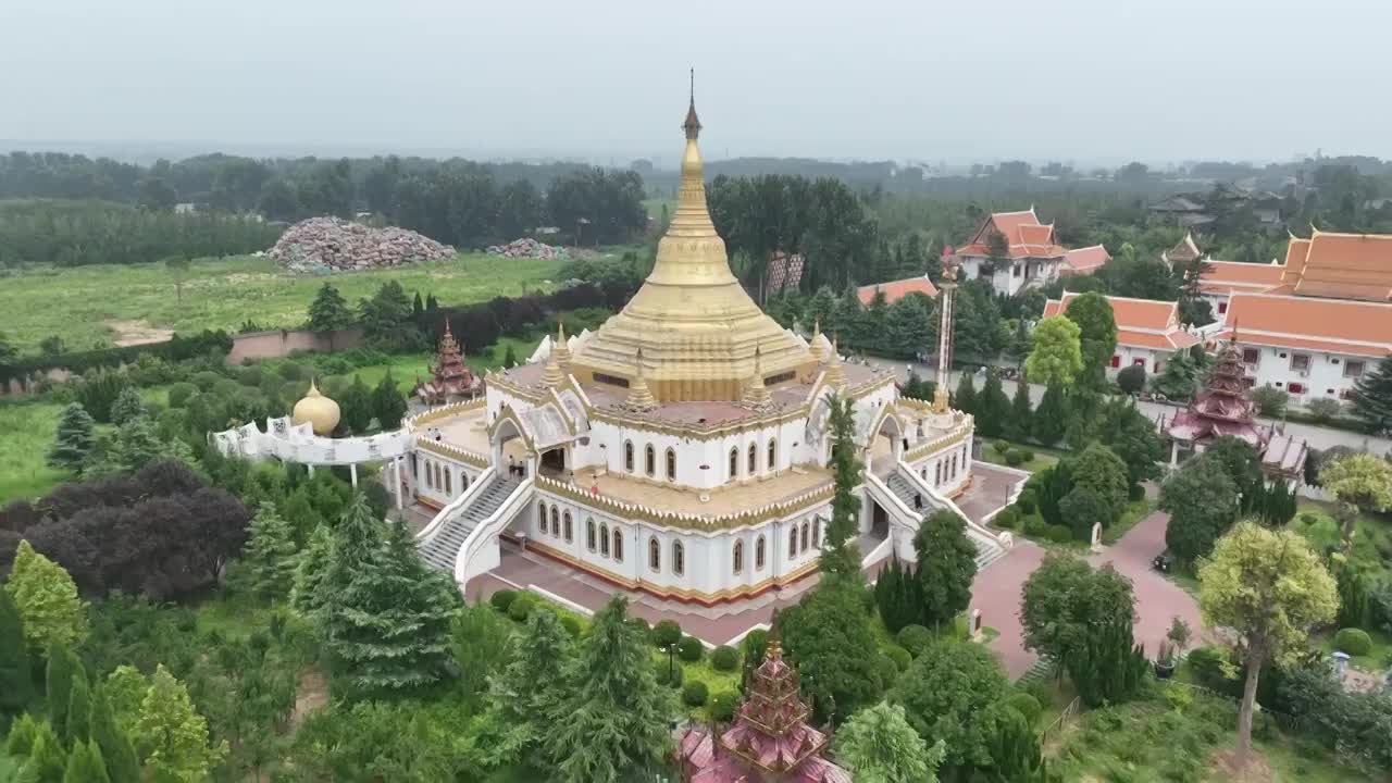 航拍河南洛阳白马寺泰国缅甸印度佛教寺庙建筑外观视频素材