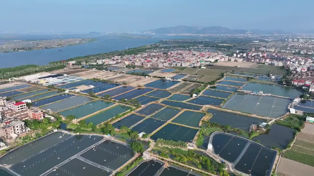 航拍福建漳州龙海海水养殖田园视频素材