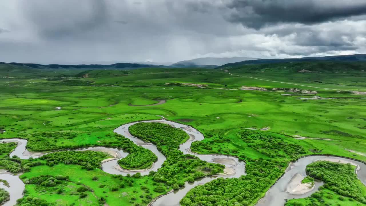 若尔盖的小河在湿地上游走视频素材