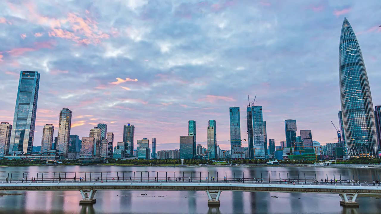 深圳城市风光深圳人才公园中国华润大厦深圳湾壹号日落延时视频素材