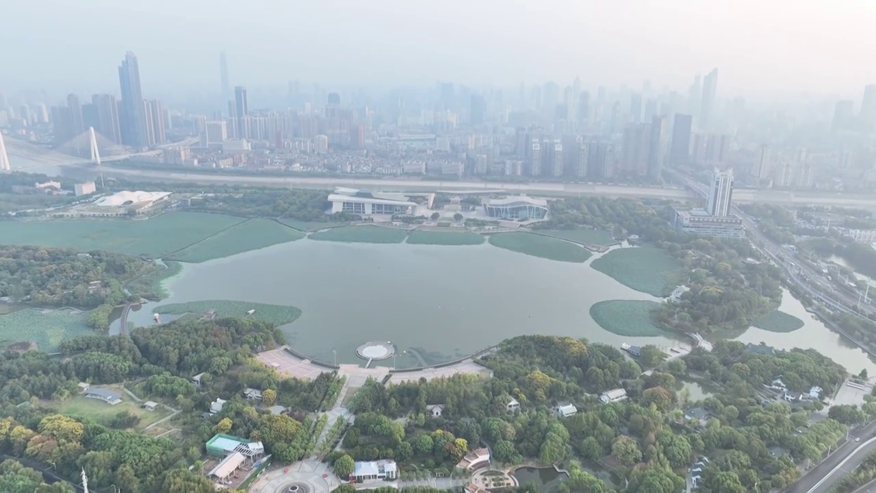 航拍湖北武汉琴台湖旅游景点视频素材