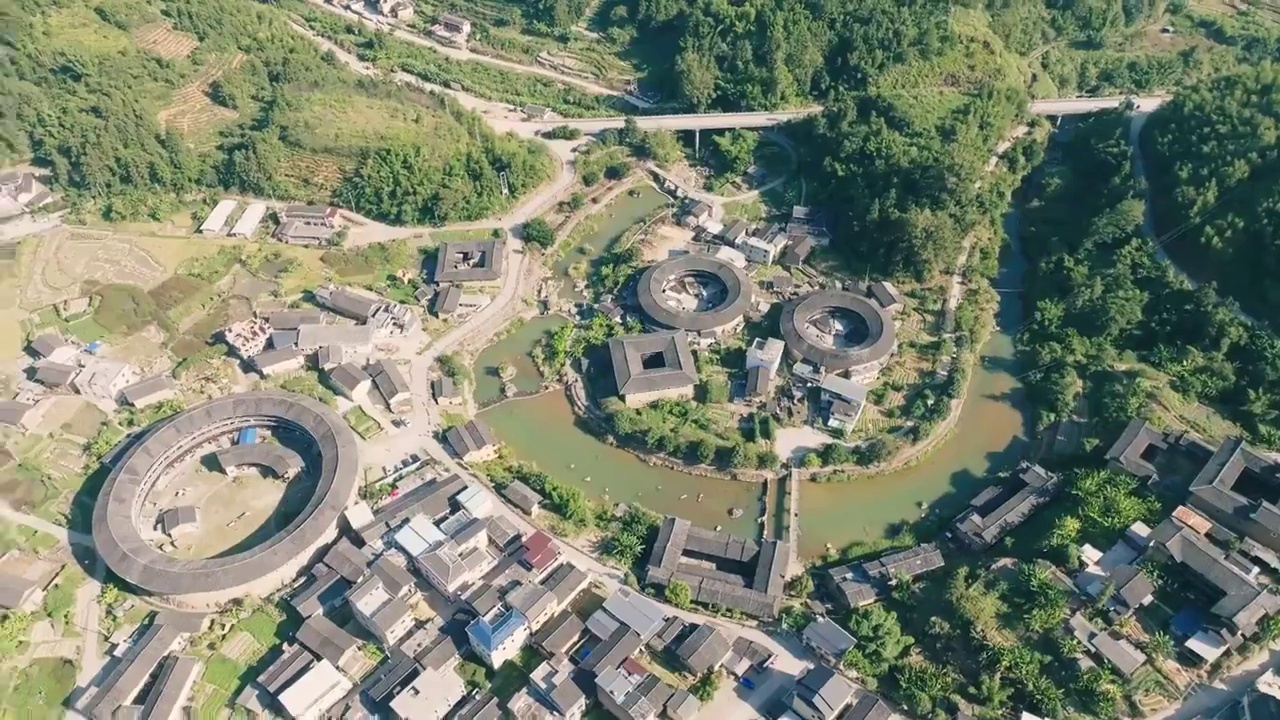 福建南靖石桥村土楼群风光视频素材