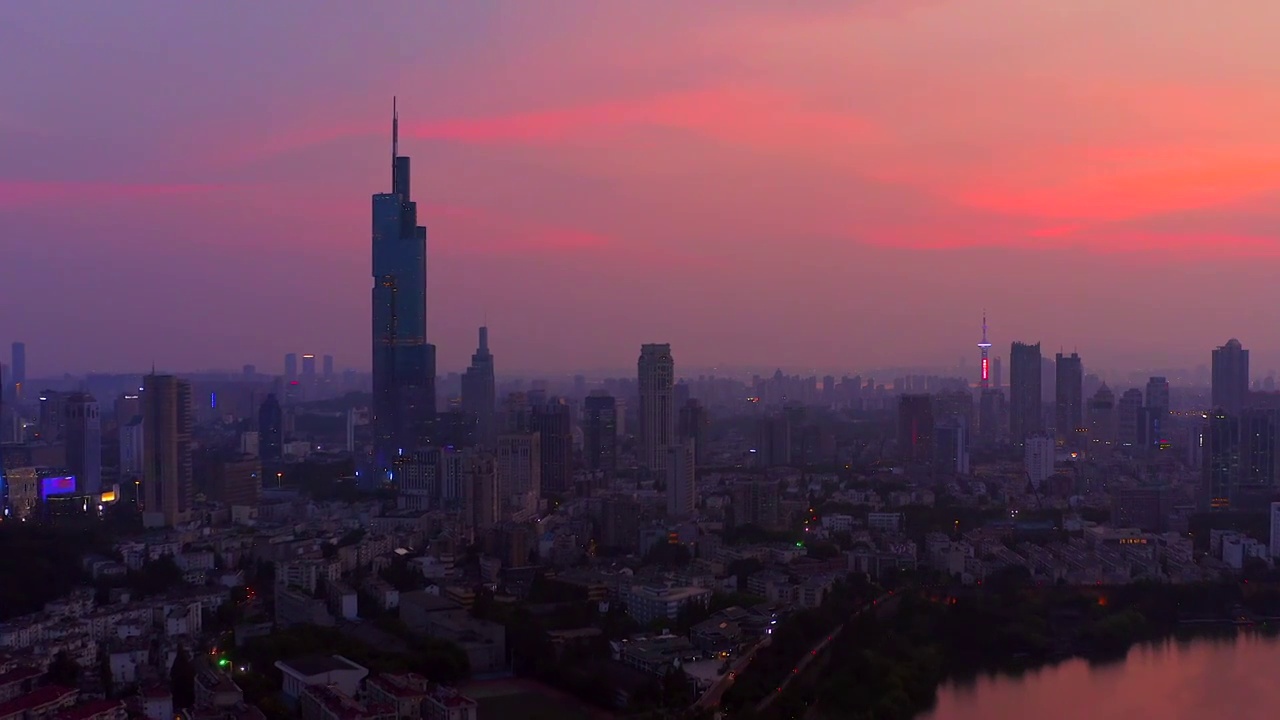 航拍南京现代城市风光夜景视频素材