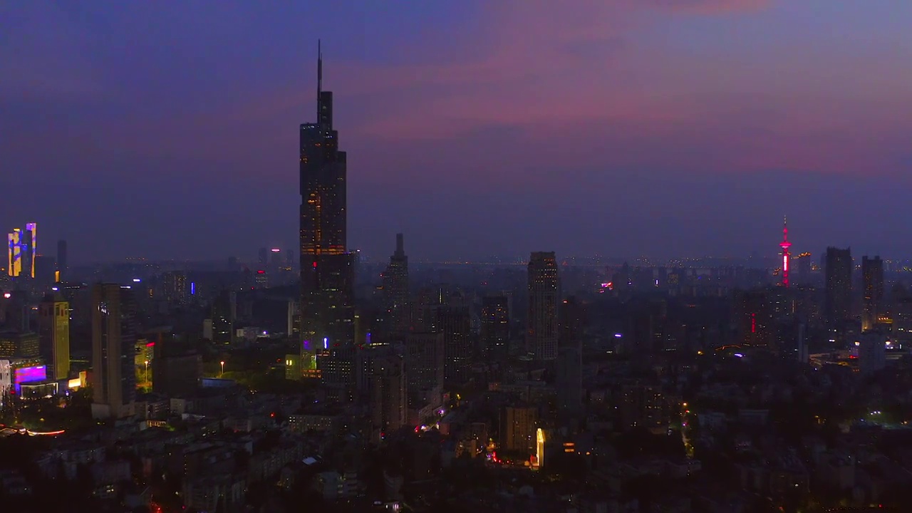 航拍南京现代城市风光夜景视频素材