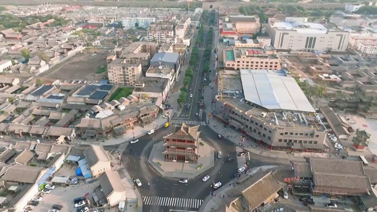 山西省大同市古城景区鼓楼航拍高视角风光视频素材