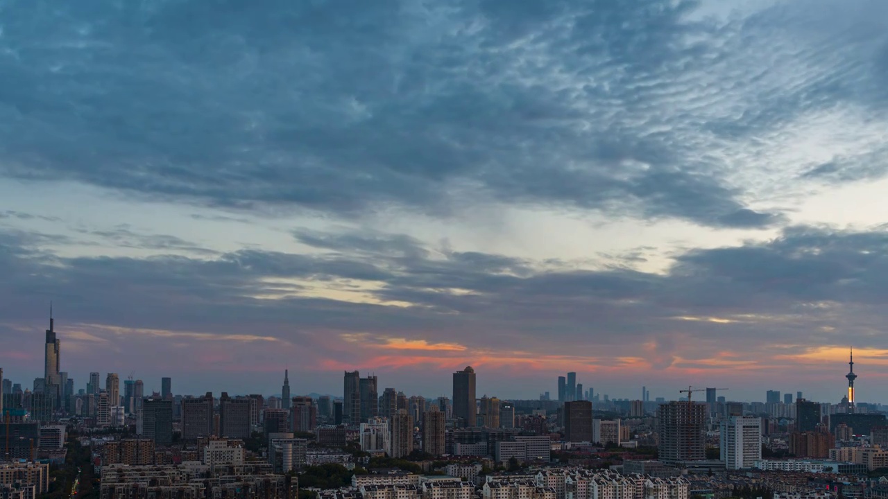 南京天际线落日火烧云日转夜延时视频素材