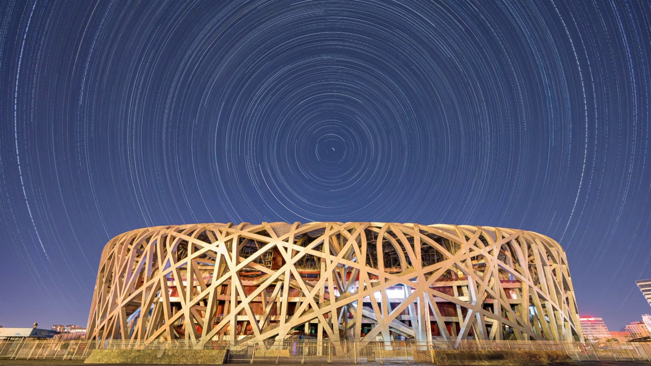 鸟巢不眠夜之绚丽星轨延时视频素材