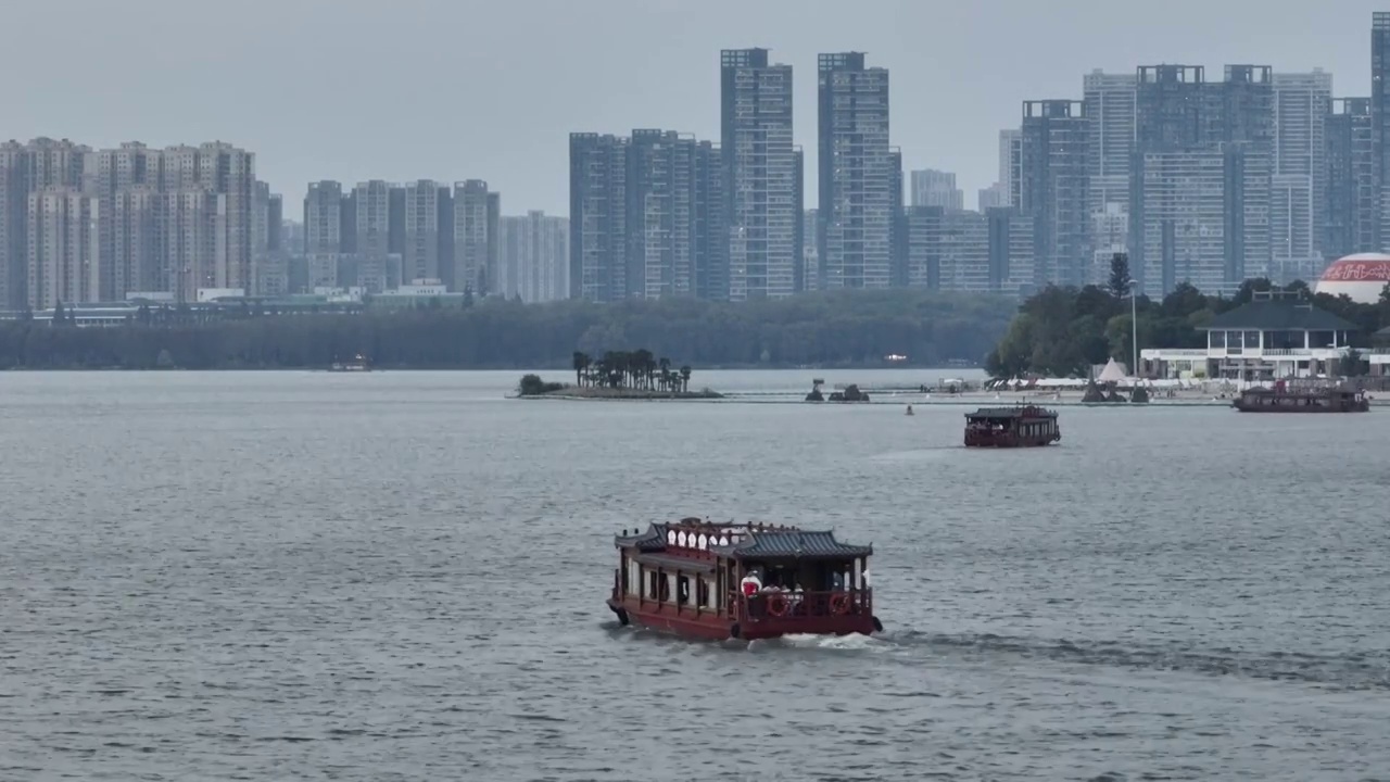 武汉东湖风景区游船航拍视频下载