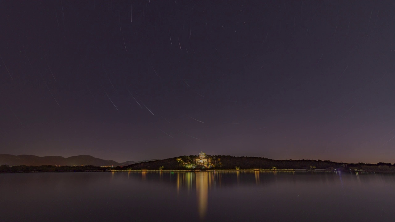 颐和园昆明湖佛香阁夜景星轨视频素材