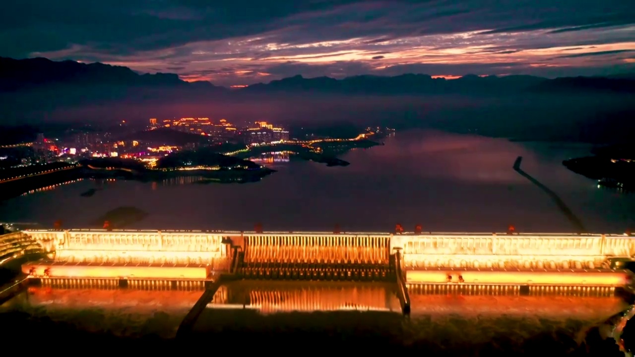 航拍三峡大坝夜景（四）视频素材