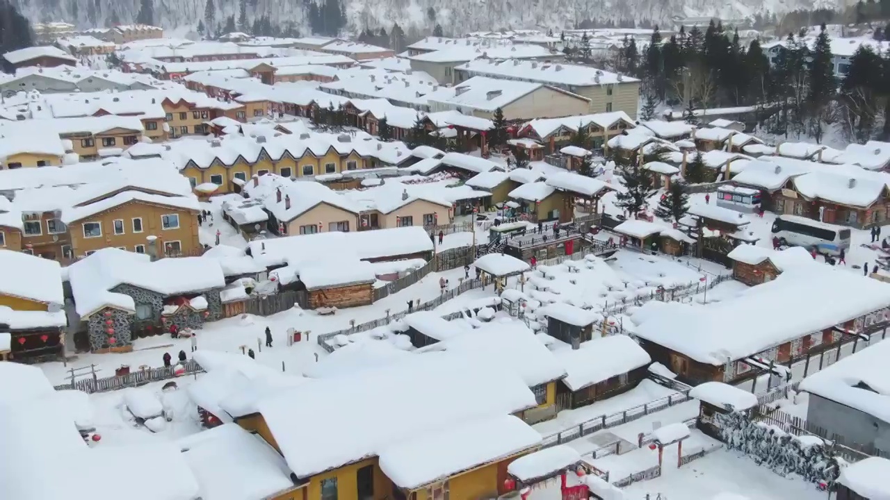 东北雪乡雪景航拍视频素材