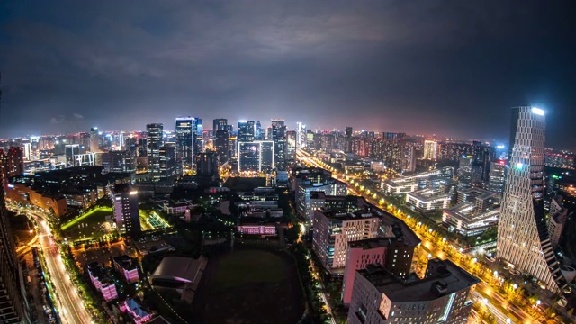 成都市高新区欧洲中心夜景视频素材