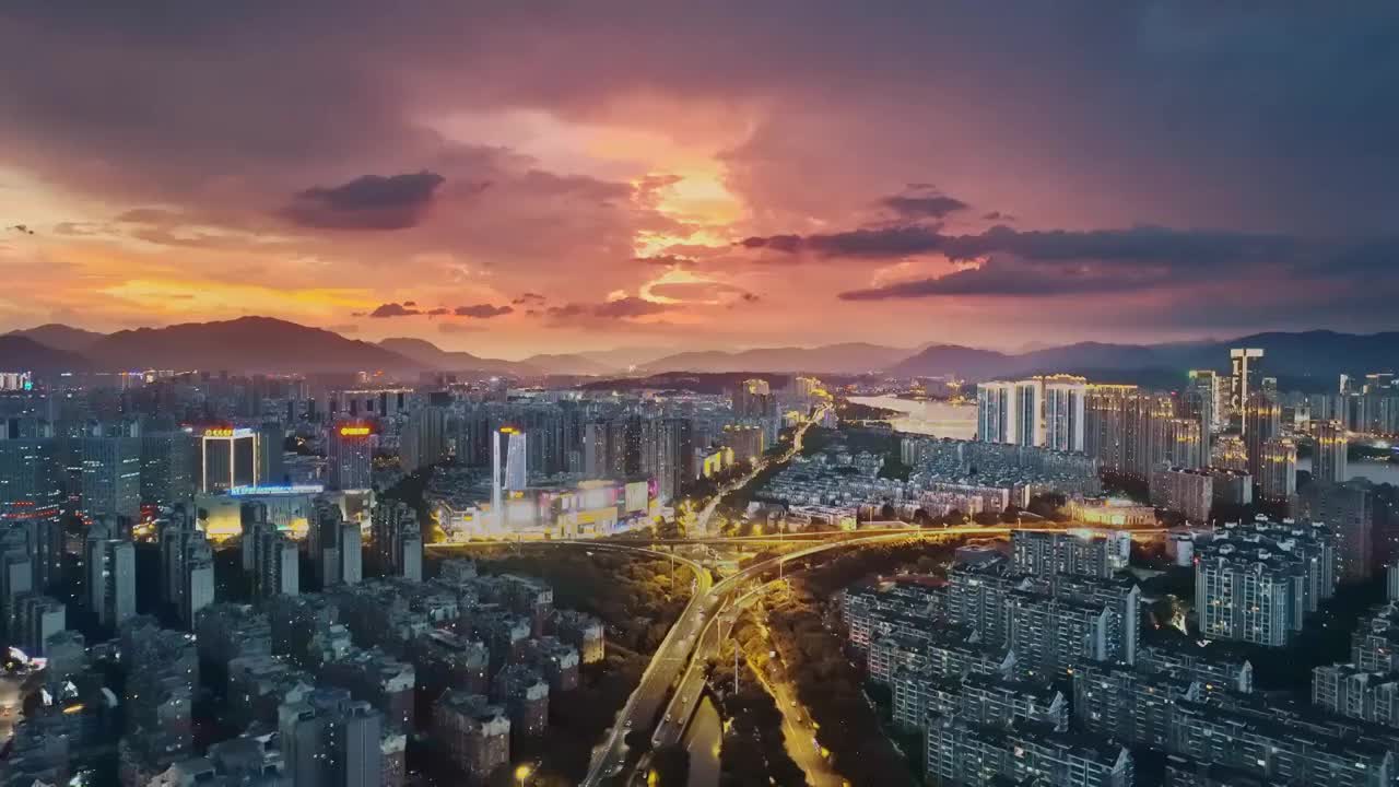 福州仓山区晚霞夜景视频素材