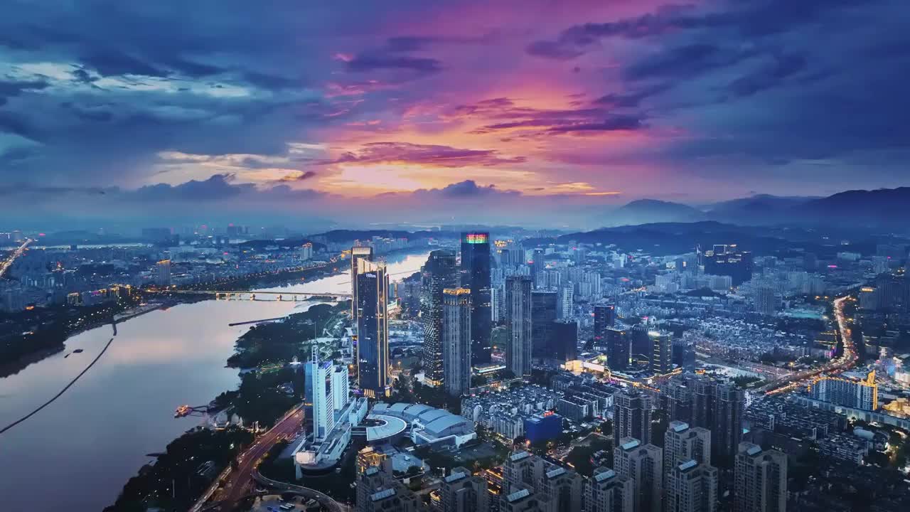 城市地标夜景晚霞航拍视频素材