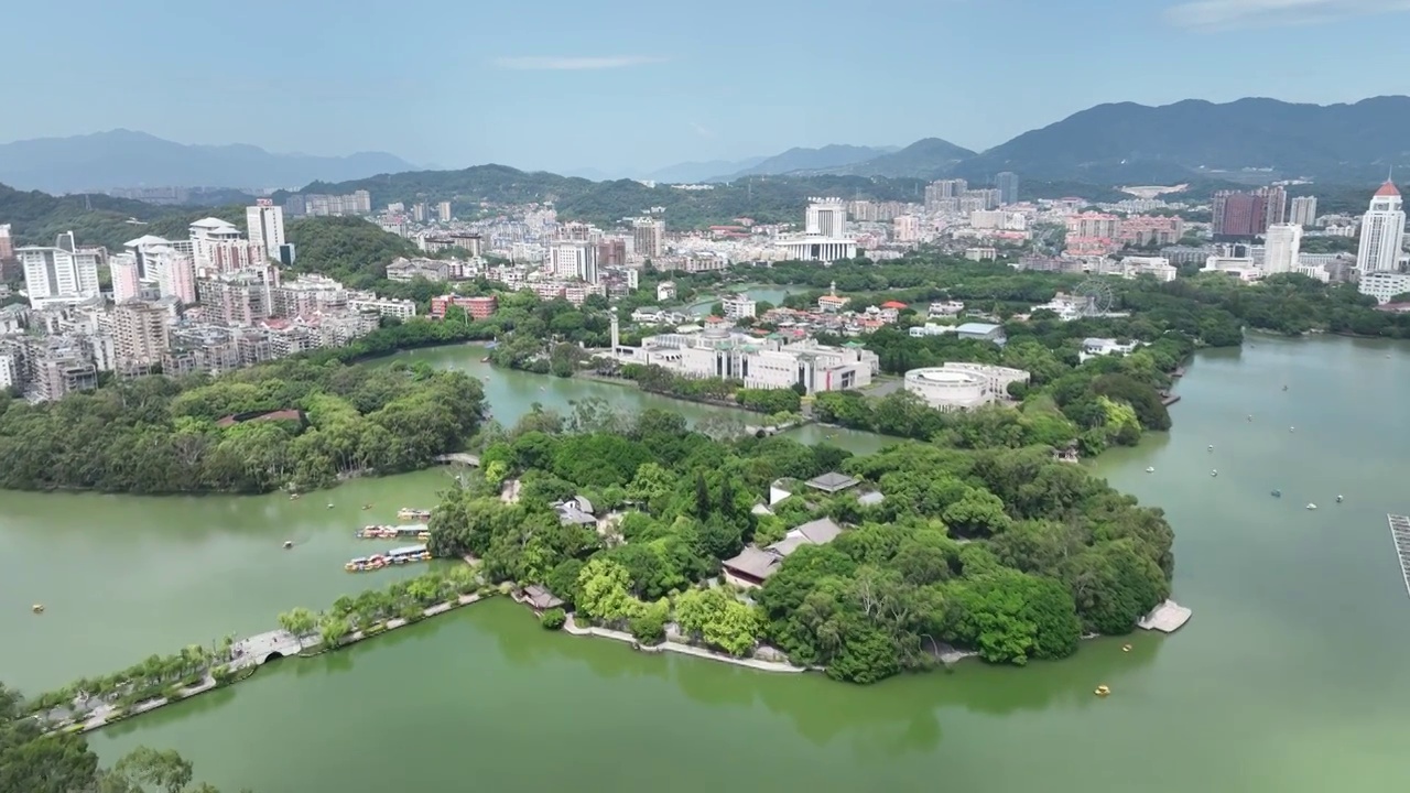 福建福州西湖公园城市航拍自然风光视频素材