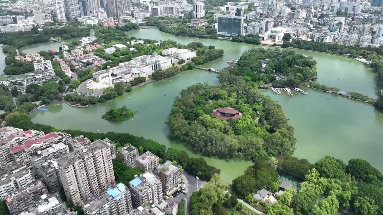 福建福州西湖公园城市航拍自然风光视频素材