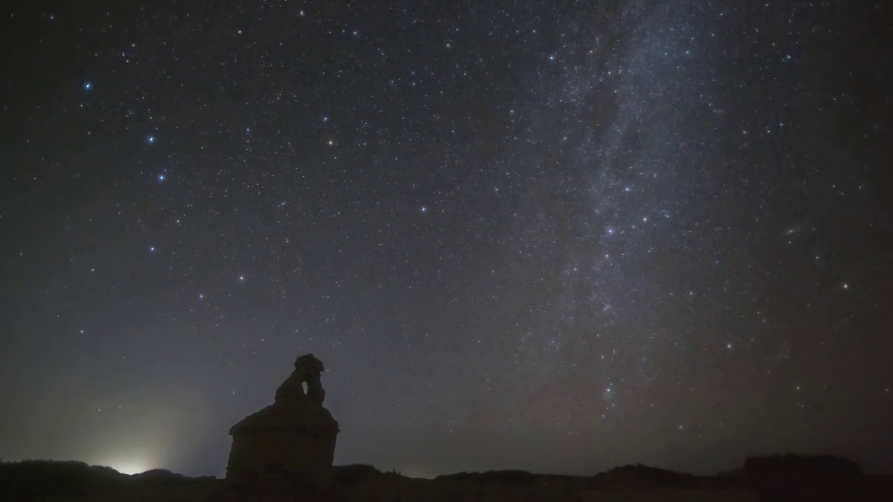 星空延时：北斗与银河下的内蒙古额济纳西夏绿城遗址视频素材