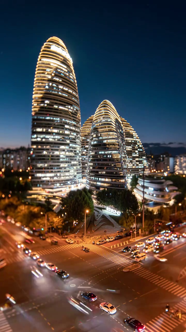 望京SOHO移轴夜景视频素材